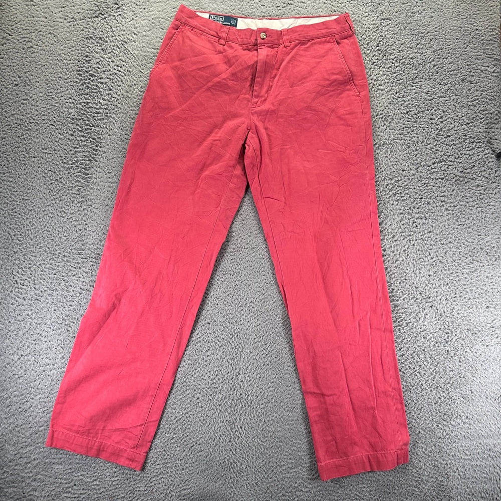 Polo Ralph Lauren Pant Mens 33x32 Pink Cotton Chino Straight Leg Business Preppy